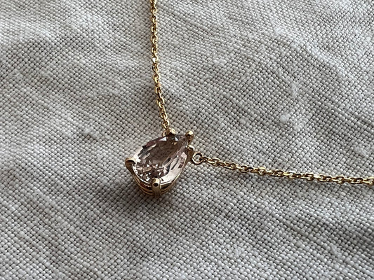 The Leyla Necklace Collection dainty pear shaped .83 carat natural sapphire & 14k yellow Gold