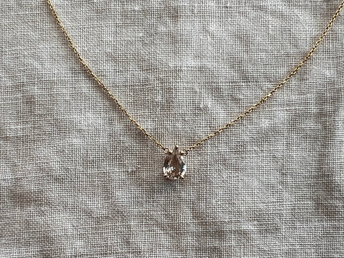 The Leyla Necklace Collection dainty pear shaped .83 carat natural sapphire & 14k yellow Gold