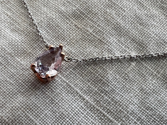 The Leyla Necklace Collection dainty pear shaped .63 carat natural sapphire & 14k White Gold
