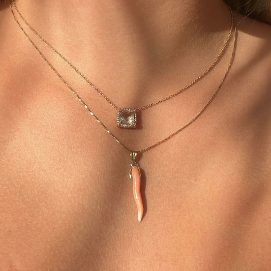 Theia’s Signature Protection Horn 18k yellow gold & pink natural Mediterranean coral