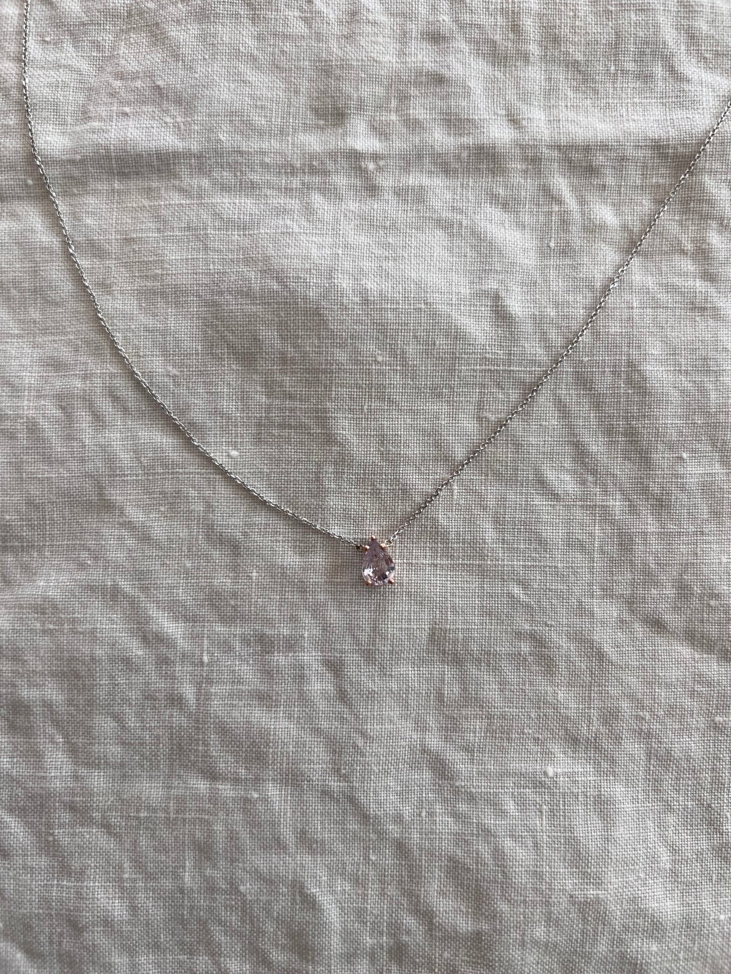 The Leyla Necklace Collection dainty pear shaped .63 carat natural sapphire & 14k White Gold