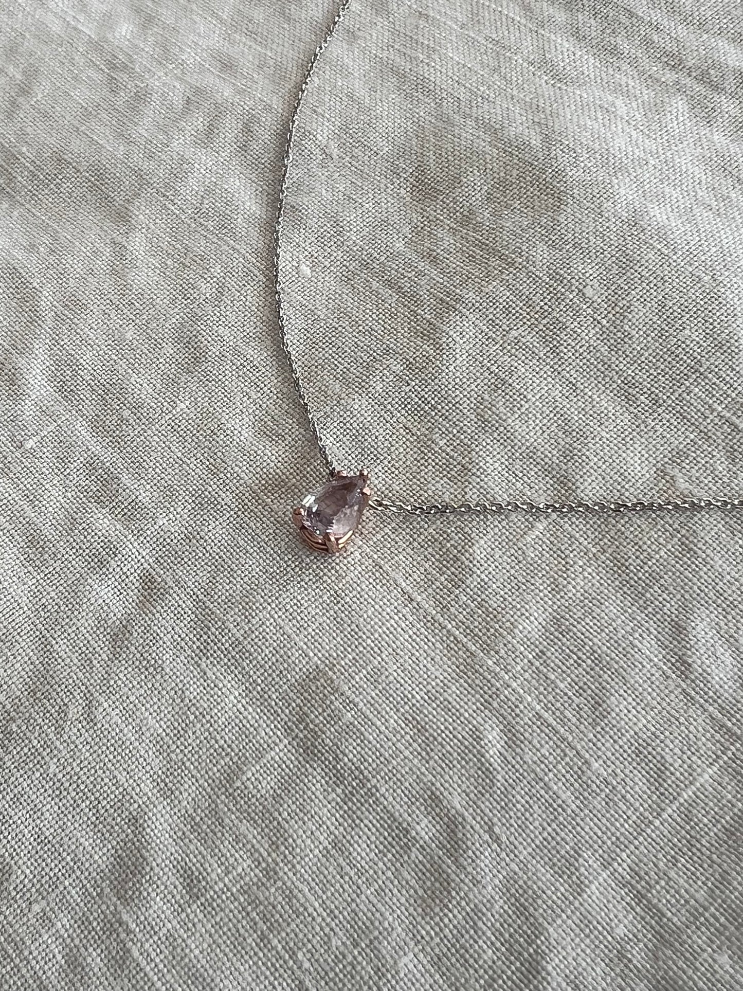 The Leyla Necklace Collection dainty pear shaped .63 carat natural sapphire & 14k White Gold