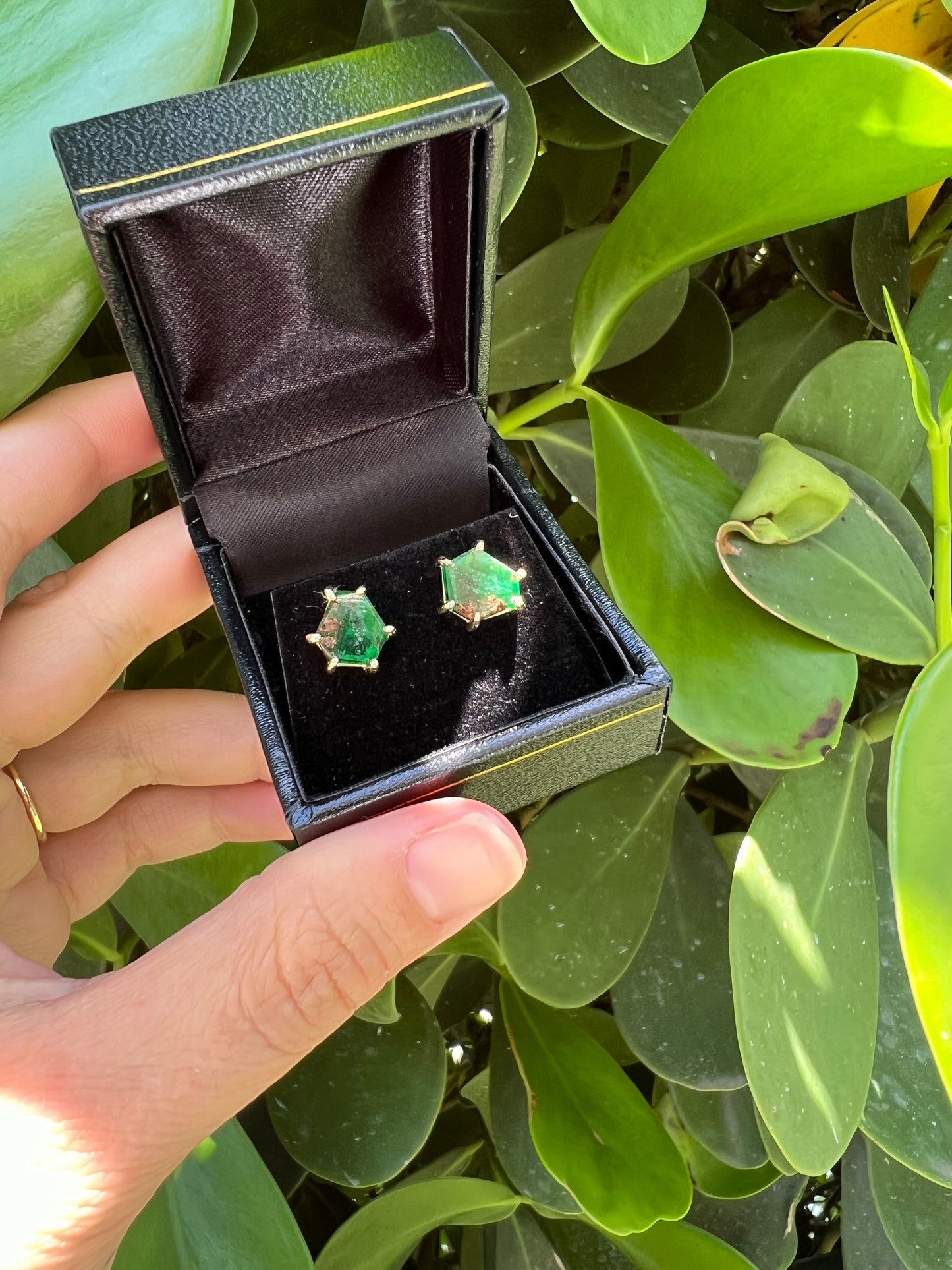 Natural Emerald & 14k Gold Studs