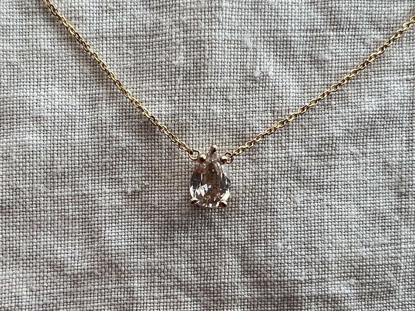 The Leyla Necklace Collection dainty pear shaped .83 carat natural sapphire & 14k yellow Gold