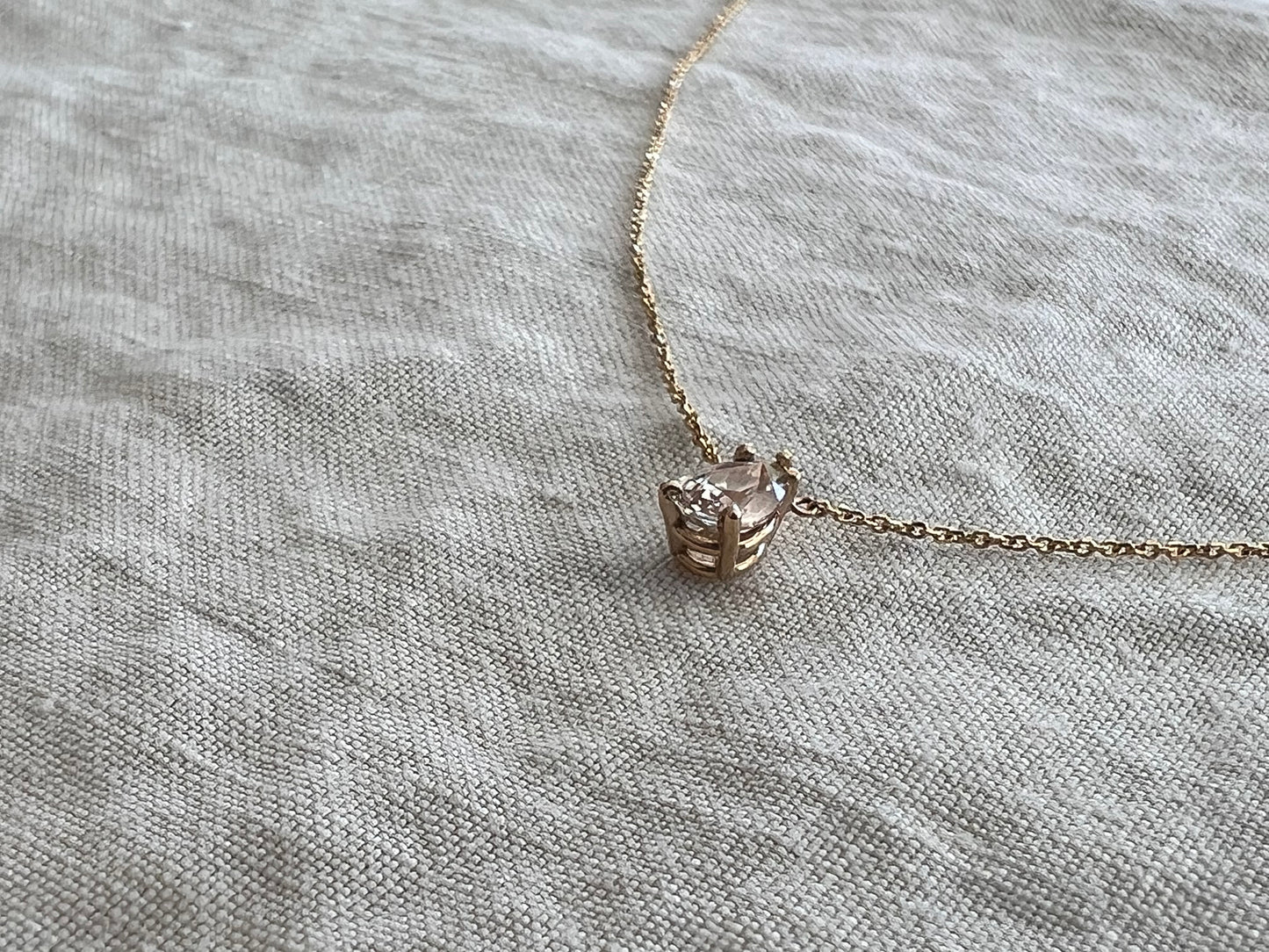 The Leyla Necklace Collection dainty pear shaped .83 carat natural sapphire & 14k yellow Gold