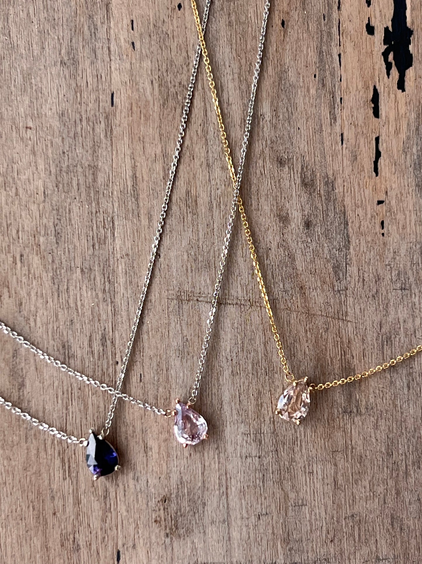The Leyla Necklace Collection dainty pear shaped .63 carat natural sapphire & 14k White Gold