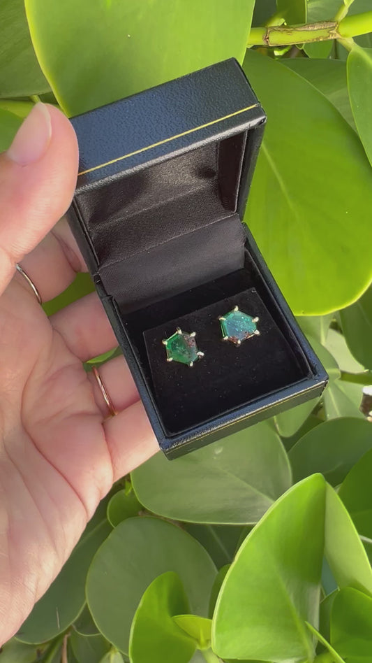 Natural Emerald & 14k Gold Studs